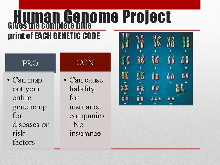 Human Genome Project Gives the complete blue print of EACH GENETIC CODE PRO •