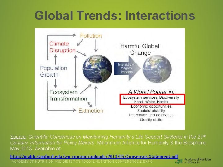 Global Trends: Interactions ADD FIGURE HERE! Source: Scientific Consensus on Maintaining Humanity’s Life Support