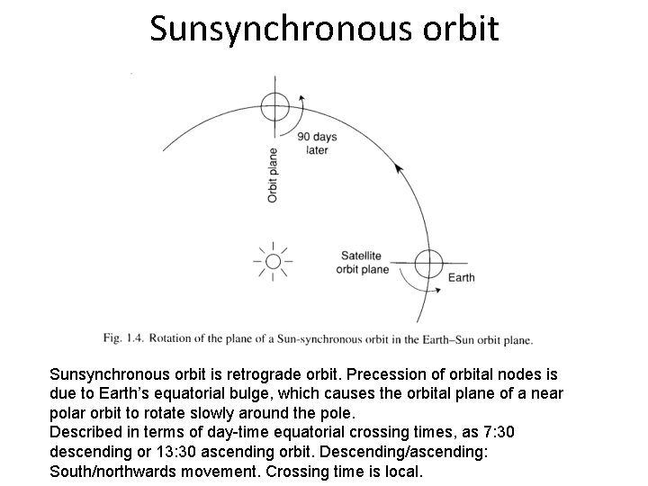 Sunsynchronous orbit is retrograde orbit. Precession of orbital nodes is due to Earth’s equatorial