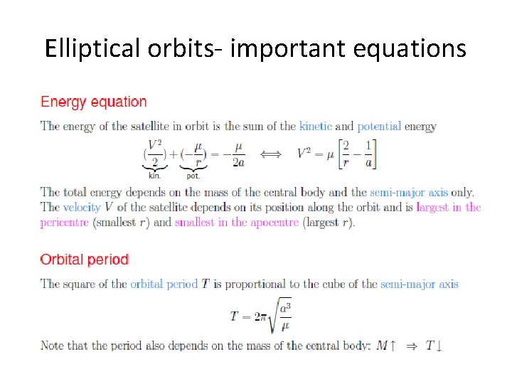 Elliptical orbits- important equations 