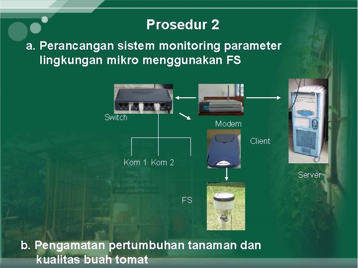 Prosedur 2 a. Perancangan sistem monitoring parameter lingkungan mikro menggunakan FS Switch Modem Client