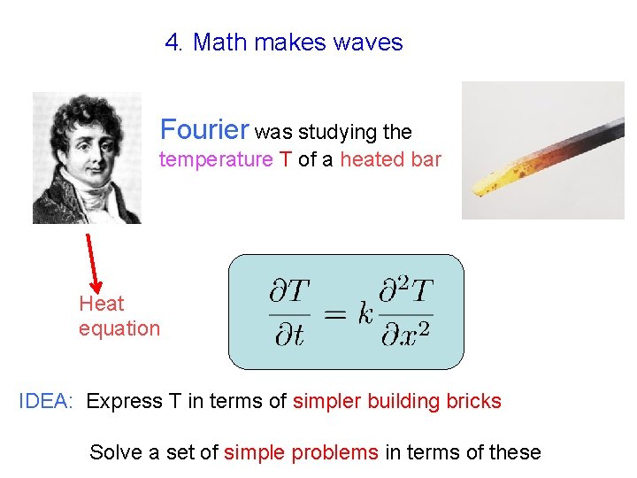4. Math makes waves Fourier was studying the temperature T of a heated bar