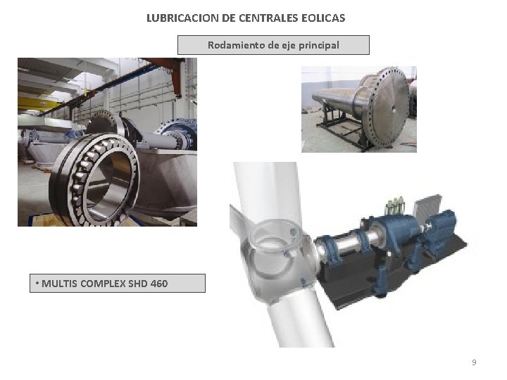 LUBRICACION DE CENTRALES EOLICAS Rodamiento de eje principal • MULTIS COMPLEX SHD 460 9
