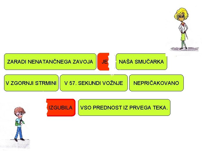 ZARADI NENATANČNEGA ZAVOJA V ZGORNJI STRMINI JE NAŠA SMUČARKA V 57. SEKUNDI VOŽNJE IZGUBILA