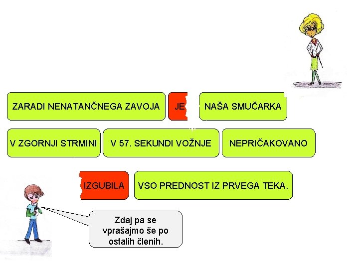 ZARADI NENATANČNEGA ZAVOJA V ZGORNJI STRMINI JE NAŠA SMUČARKA V 57. SEKUNDI VOŽNJE IZGUBILA