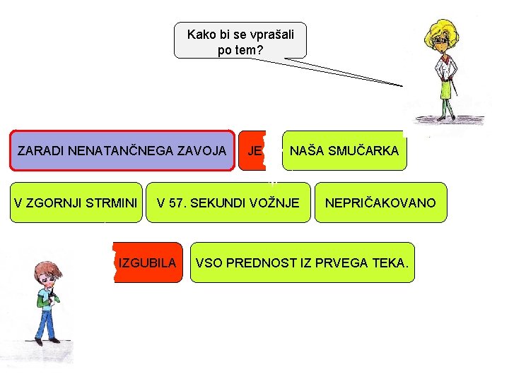 Kako bi se vprašali po tem? ZARADI NENATANČNEGA ZAVOJA V ZGORNJI STRMINI JE NAŠA