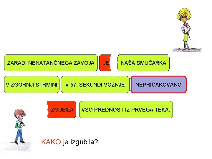 ZARADI NENATANČNEGA ZAVOJA V ZGORNJI STRMINI JE NAŠA SMUČARKA V 57. SEKUNDI VOŽNJE IZGUBILA