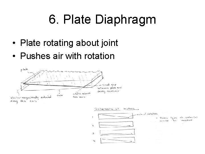 6. Plate Diaphragm • Plate rotating about joint • Pushes air with rotation 