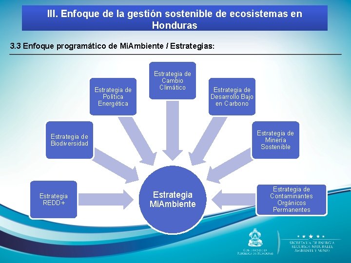 III. Enfoque de la gestión sostenible de ecosistemas en Honduras 3. 3 Enfoque programático