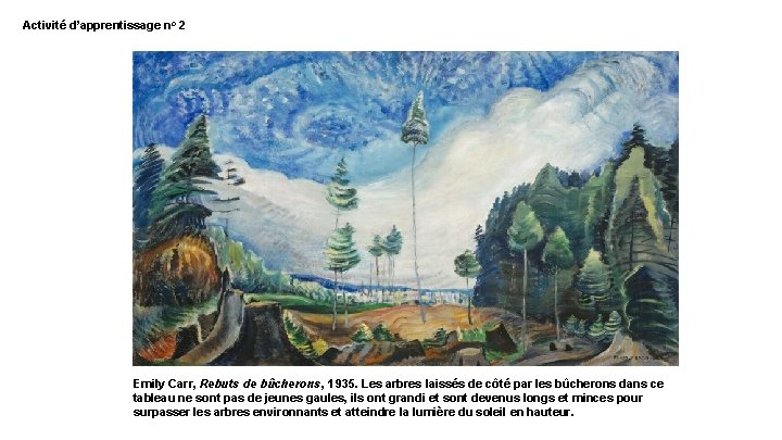 Activité d’apprentissage no 2 Emily Carr, Rebuts de bûcherons, 1935. Les arbres laissés de