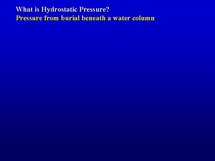 What is Hydrostatic Pressure? Pressure from burial beneath a water column 