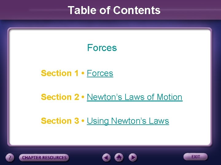 Table of Contents Forces Section 1 • Forces Section 2 • Newton’s Laws of