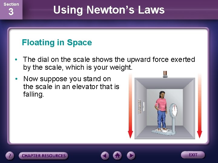 Section 3 Using Newton’s Laws Floating in Space • The dial on the scale