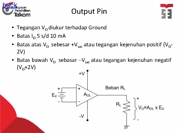 back Output Pin • Tegangan VO diukur terhadap Ground • Batas IO 5 s/d