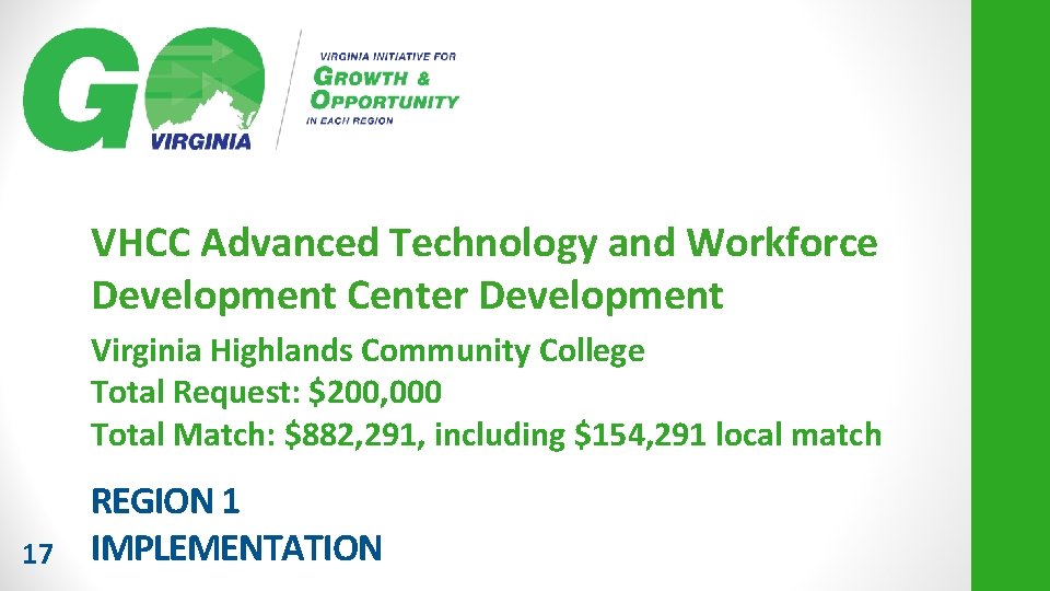 VHCC Advanced Technology and Workforce Development Center Development Virginia Highlands Community College Total Request: