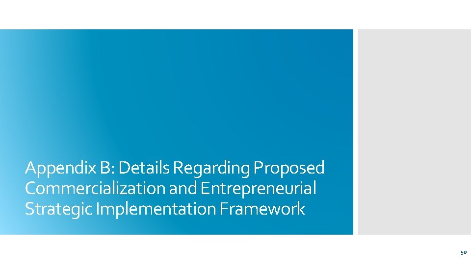Appendix B: Details Regarding Proposed Commercialization and Entrepreneurial Strategic Implementation Framework 50 
