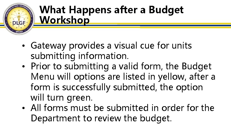 What Happens after a Budget Workshop • Gateway provides a visual cue for units