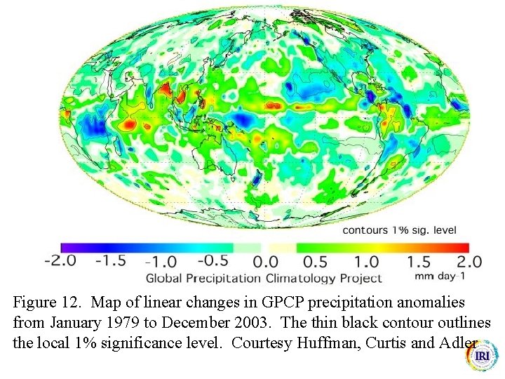 Figure 12. Map of linear changes in GPCP precipitation anomalies from January 1979 to