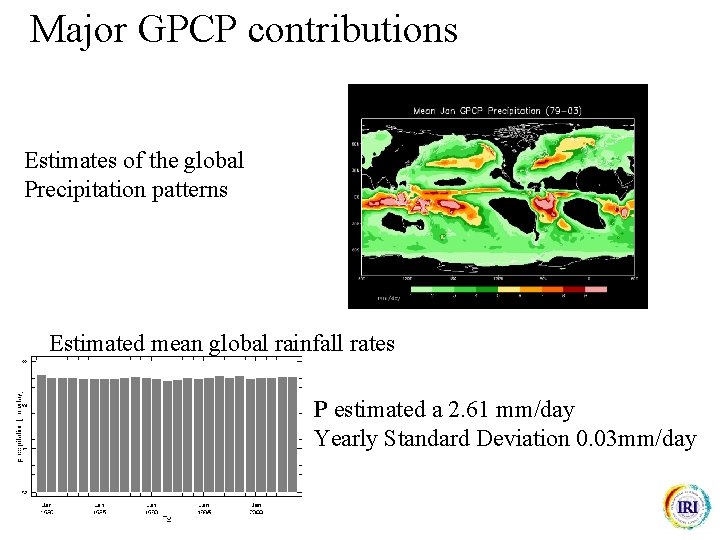 Major GPCP contributions Estimates of the global Precipitation patterns Estimated mean global rainfall rates