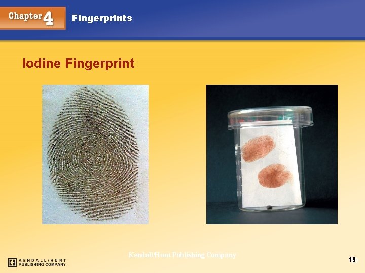 Fingerprints Iodine Fingerprint Chapter 4 Kendall/Hunt Publishing Company 19 19 