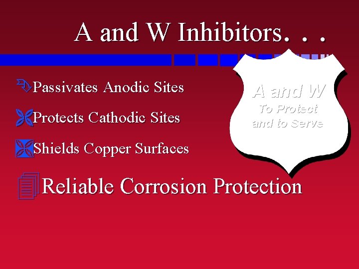 A and W Inhibitors. . . ÊPassivates Anodic Sites A and W ËProtects Cathodic