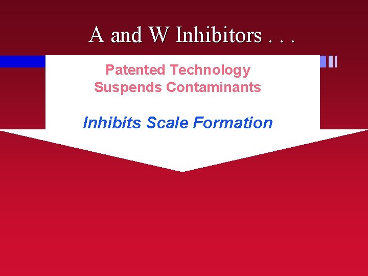 A and W Inhibitors. . . Patented Technology Suspends Contaminants Inhibits Scale Formation 