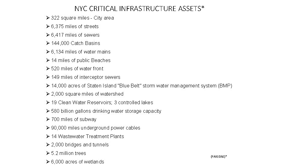 NYC CRITICAL INFRASTRUCTURE ASSETS* Ø 322 square miles - City area Ø 6, 375