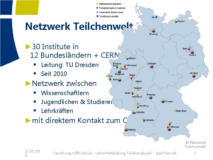 Netzwerk Teilchenwelt ► 30 Institute in 12 Bundesländern + CERN § Leitung: TU Dresden