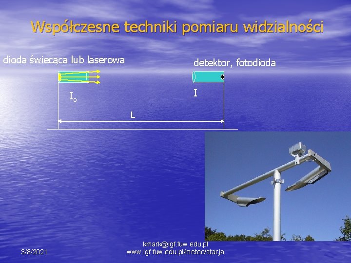 Współczesne techniki pomiaru widzialności dioda świecąca lub laserowa detektor, fotodioda I Io L 3/8/2021