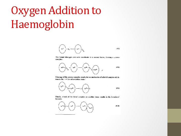 Oxygen Addition to Haemoglobin 