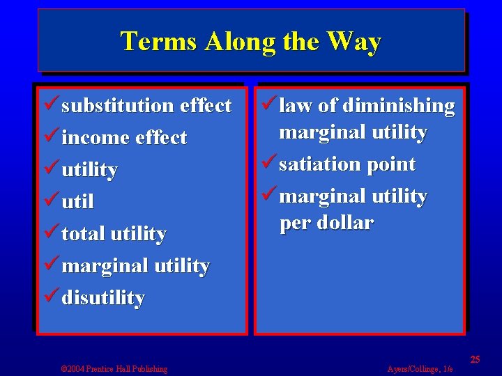 Terms Along the Way ü substitution effect ü income effect ü utility ü util