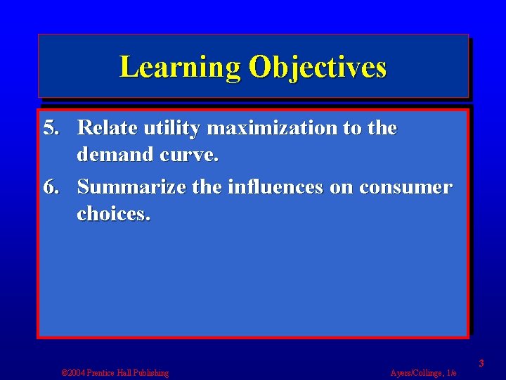 Learning Objectives 5. Relate utility maximization to the demand curve. 6. Summarize the influences