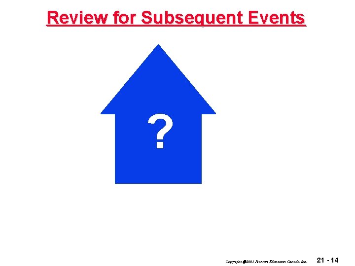 Review for Subsequent Events ? Copyright 2003 Pearson Education Canada Inc. 21 - 14