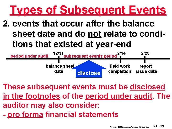 Types of Subsequent Events 2. events that occur after the balance sheet date and