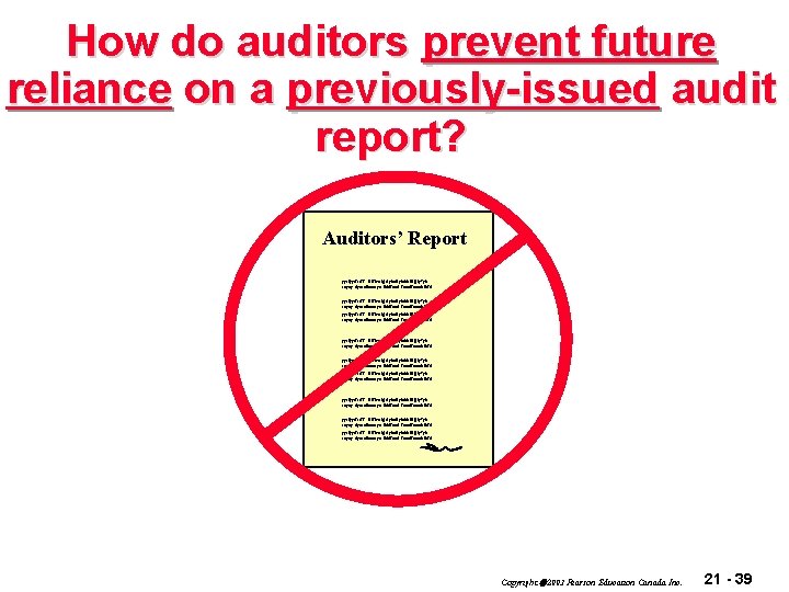How do auditors prevent future reliance on a previously-issued audit report? Auditors’ Report ggsfggsfrrff