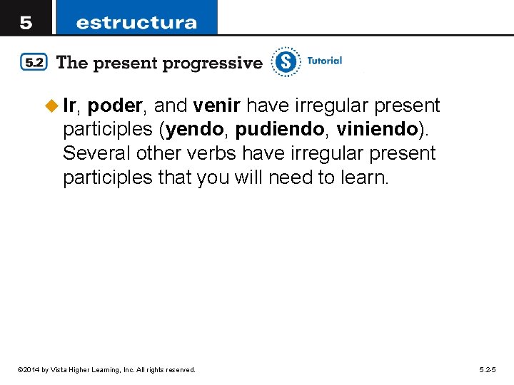 u Ir, poder, and venir have irregular present participles (yendo, pudiendo, viniendo). Several other