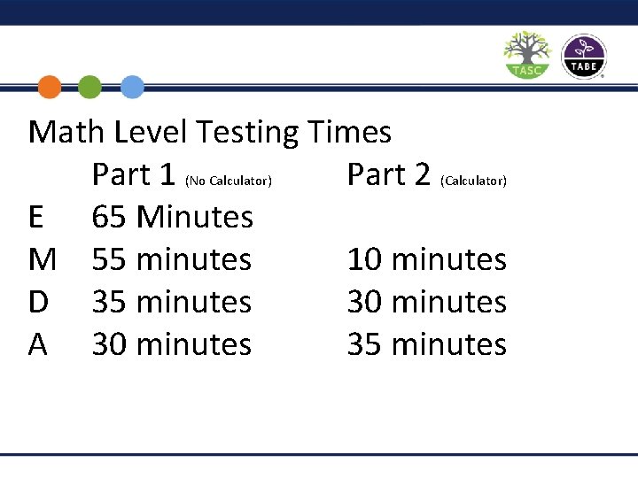 Math Level Testing Times Part 1 Part 2 E 65 Minutes M 55 minutes