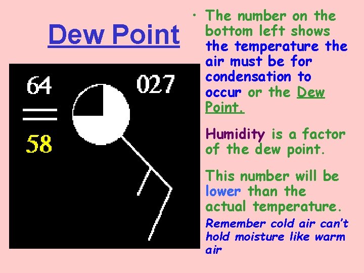 Dew Point • The number on the bottom left shows the temperature the air