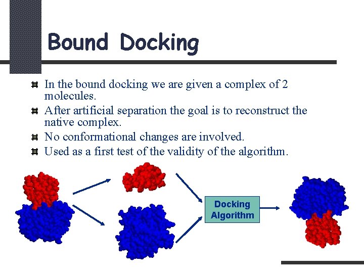 Bound Docking In the bound docking we are given a complex of 2 molecules.