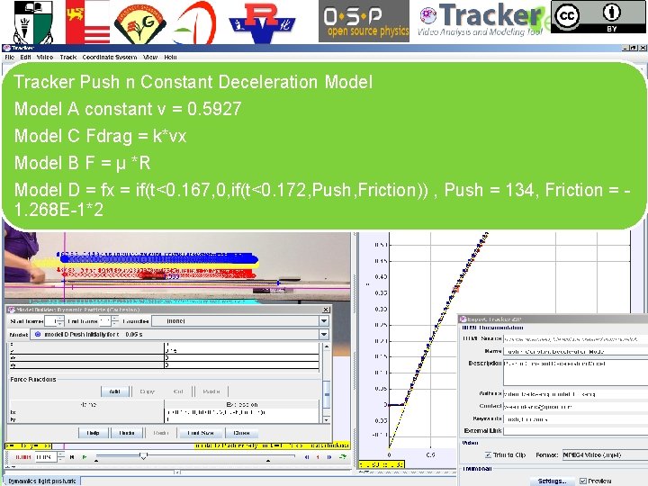 Tracker Push n Constant Deceleration Model A constant v = 0. 5927 Model C