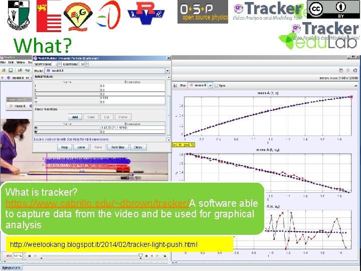 What? What is tracker? https: //www. cabrillo. edu/~dbrown/tracker/A software able to capture data from