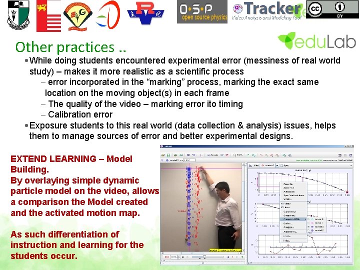 Other practices. . • While doing students encountered experimental error (messiness of real world