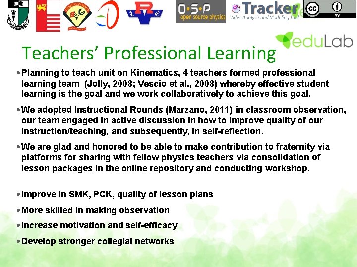 Teachers’ Professional Learning • Planning to teach unit on Kinematics, 4 teachers formed professional