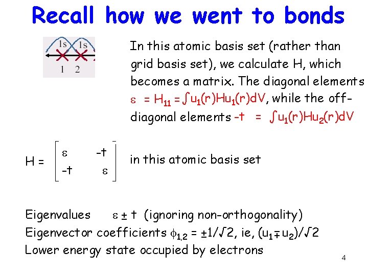 Recall how we went to bonds In this atomic basis set (rather than grid