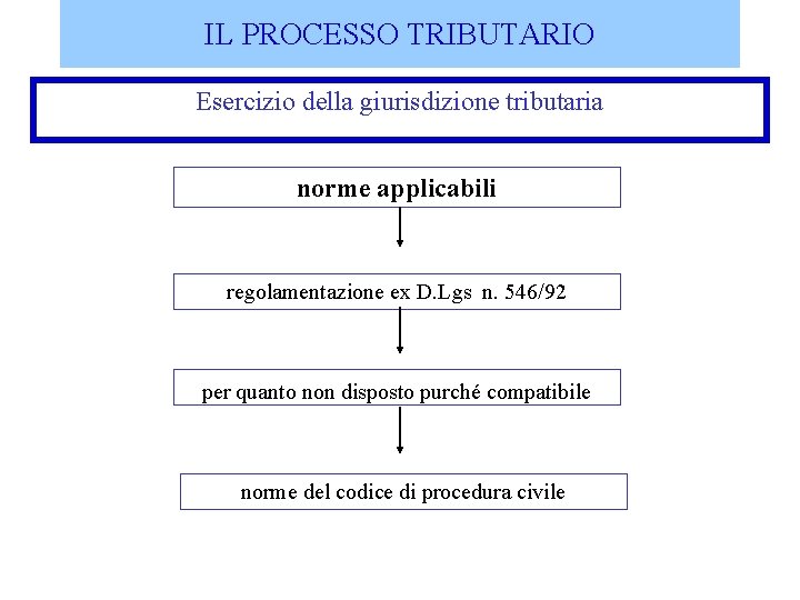 IL PROCESSO TRIBUTARIO Esercizio della giurisdizione tributaria norme applicabili regolamentazione ex D. Lgs n.