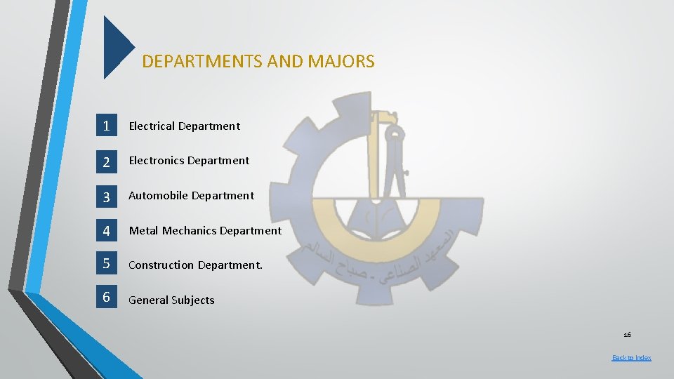 DEPARTMENTS AND MAJORS 1 2 3 4 5 6 Electrical Department Electronics Department Automobile