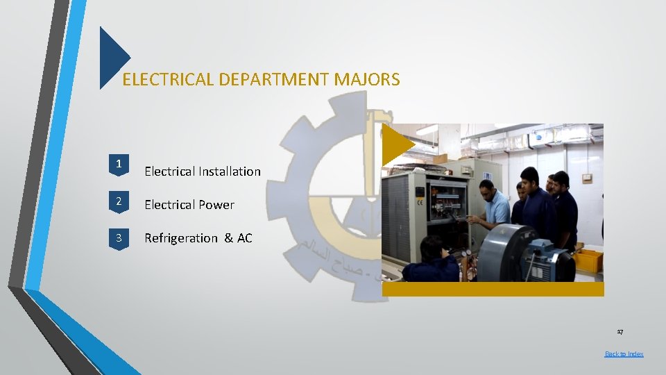 ELECTRICAL DEPARTMENT MAJORS 1 Electrical Installation 2 Electrical Power 3 Refrigeration & AC 17
