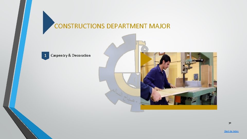 CONSTRUCTIONS DEPARTMENT MAJOR 1 Carpentry & Decoration 30 Back to Index 