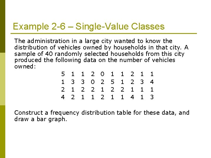 Example 2 -6 – Single-Value Classes The administration in a large city wanted to Example 2 -6 – Single-Value Classes The administration in a large city wanted to