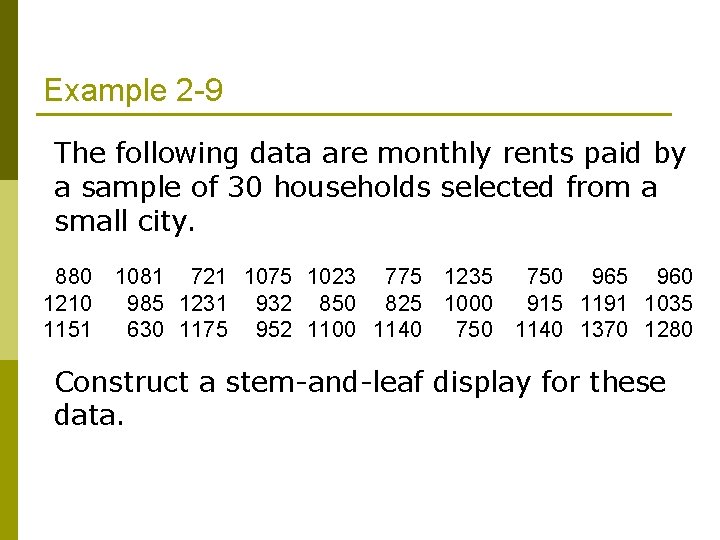Example 2 -9 The following data are monthly rents paid by a sample of Example 2 -9 The following data are monthly rents paid by a sample of